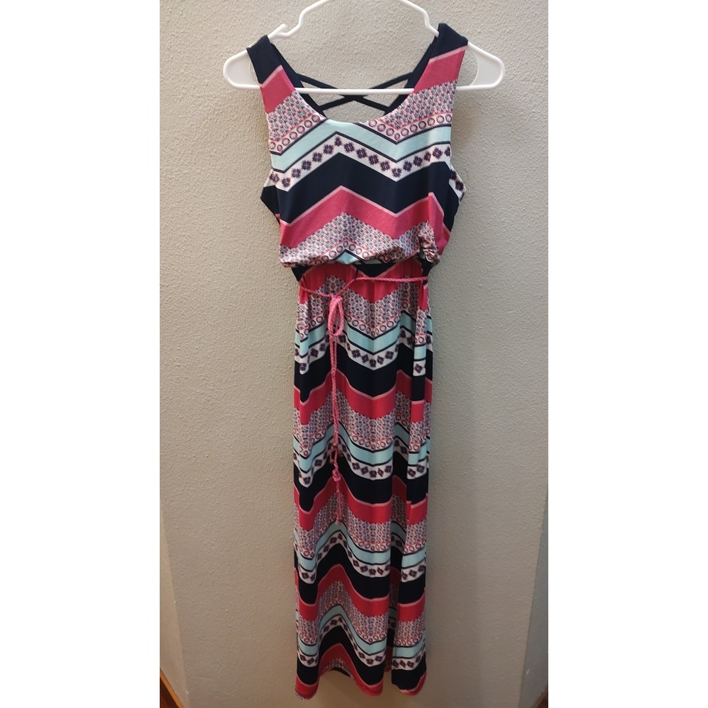 Three Pink Hearts long sleeveless maxi dress size 14 Navy Fuschia Mint B17